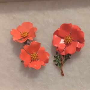 Vintage Floral Brooch and Clip On Earring Set